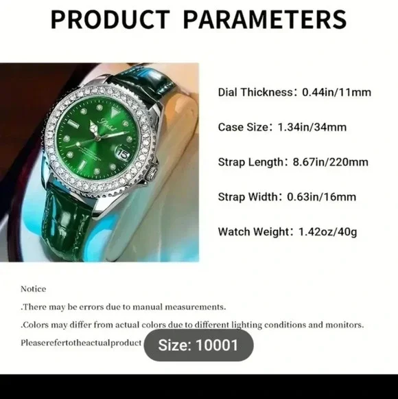 Women's Watch Luxury Rhinestone Quartz Watch Baroque Calendar Leather. NWT - Picture 7 of 7